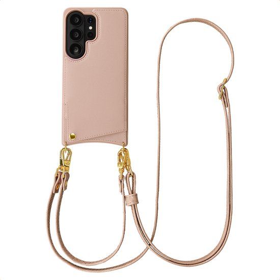 Selencia Hoesje - Geschikt voor Samsung Galaxy S26 Ultra - Backcover met koord en pashouder - Dusty Rose