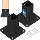 KOTARBAU® 2 stuks Paalvoet, Paalhouder, voor Schroefbevestiging, Gepoedercoat Staal, 50 x 50 mm, Zwart