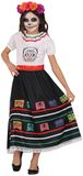 FIESTAS GUIRCA Skull Catrina kostuum voor kinderen (10-12 jaar), jurk en riem voor meisjes, kostuums voor overleg, Halloween en carnaval, ideaal voor kostuumfeesten, zwart en wit