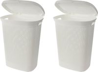 Storage Solutions Wasmand met deksel rotan gevlochten - wit - kunststof - 60L