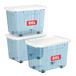 Cetomo 80L x 3 Plastic Opbergdozen met Wielen, Deksel en Zijvergrendelingen, Transparant Blauw