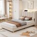 STILVORA Gestoffeerd Bed 90 x 200 cm – Kinderbed Met Leeslamp En Oplaadpunt – Hoofdbord Met Opbergruimte – Voor Kinderkamer – Samt – Beige Zonder Matras