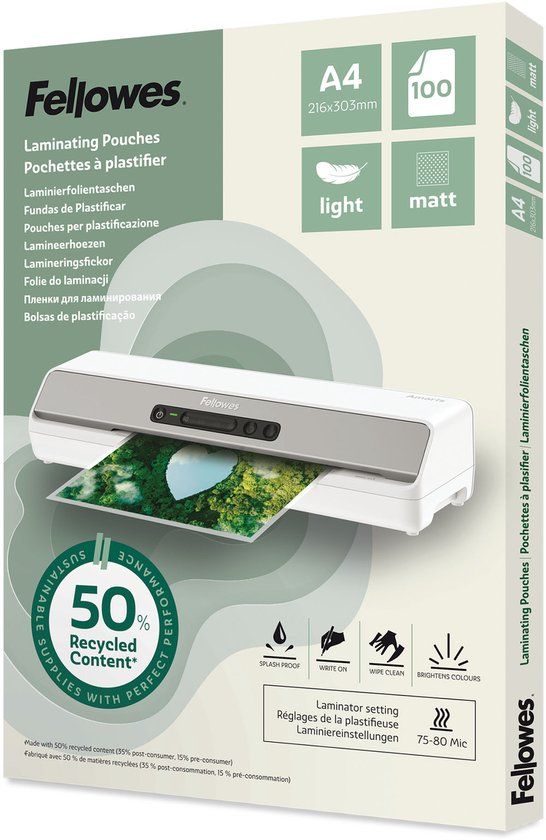 Fellowes Lamineerhoes A4 2x75micron Gerecycled Mat