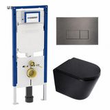 Geberit QeramiQ Dely Toiletset - 36.3x51.7cm - Diepspoel - Rimless - Geberit UP720 Inbouwreservoir - Softclose Toilet Zitting - 35mm - Gunmetal Bedieningsplaat - Rechthoekige Knoppen - Mat Zwart
