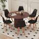 Table de salle à manger en hêtre massif avec 6 chaises - Ensemble de salle à manger, 7 pièces - Diamètre 120 cm - Design moderne et minimaliste - Convient pour salle à manger, cuisine, café - Marron foncé/noir