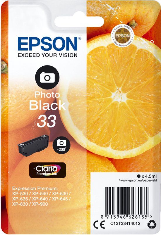 Epson C13T33414012 Black Ink Cartridge - 200 Pages