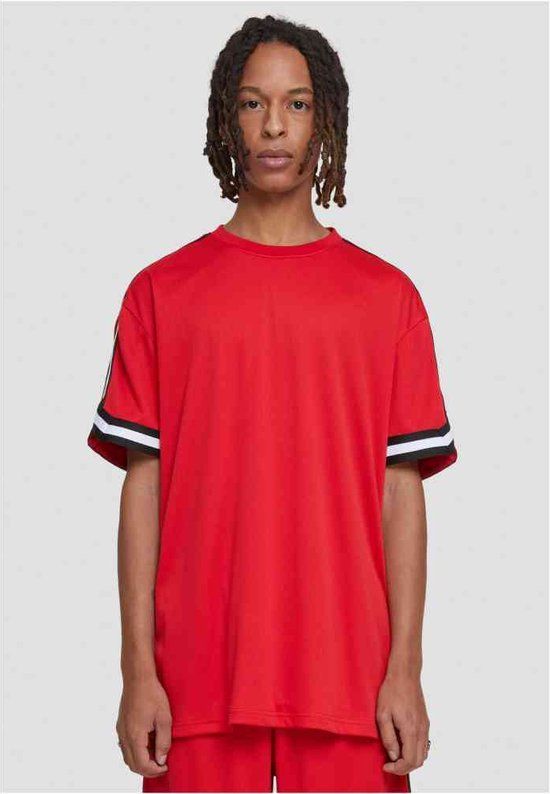 Urban Classics Oversized Stripes Mesh T-shirt - Men - Red - L