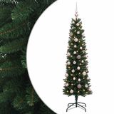 vidaXL - Smalle Kunstkerstboom met Kerstballen - 120 cm - 150 LED's - Warmwit