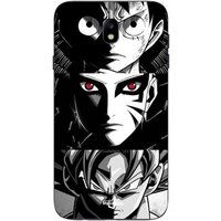 Samsung Galaxy J7 2018 Hoesje Sangoku Naruto Luffy uit één stuk Dragon Ball Z zwart-witte achtergrond, anime manga Maniacase