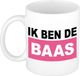 Bellatio Decorations Ik ben de baas koffiemok / drinkbeker - wit/roze - 300 ml - cadeau bazin