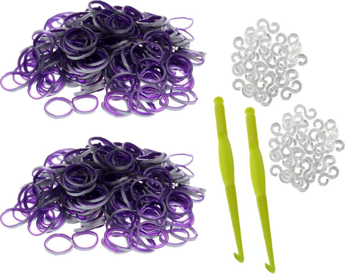 Behave 600 Loom Bands met 2 weefhaken en S-clips grijs & donker paars