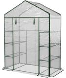 Olijfgroen Serre - Serre autoportante avec couverture en film - 8 étagères - Couverture transparente en PVC - Porte roulante - 143 x 73 x 195 cm