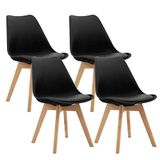 CangLong Set van 4 eetkamerstoelen met massief houten poten, retro design, zacht kussen, voor keuken, eetkamer en lounge, kantoor, zwart