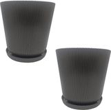 Merkloos Relaxdays Bloempot met schotel - set van 2 - Ø 20 cm - donkergrijs
