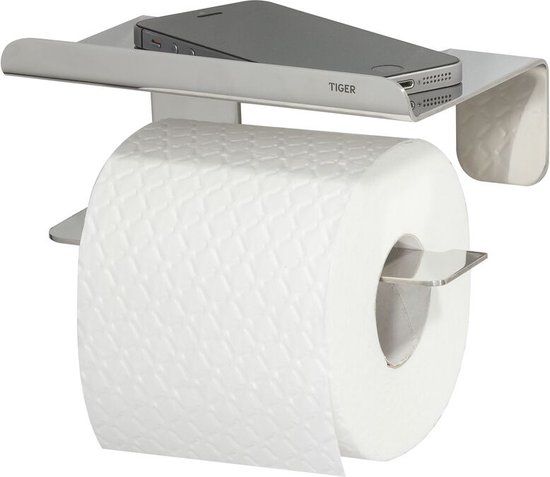 Tiger Colar - WC rolhouder met planchet - Zonder te boren - Toiletrolhouder zelfklevend - RVS gepolijst