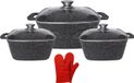Ensemble de casseroles avec faitout, carré, 6 pièces. Casserole adaptée à l'induction, aluminium avec revêtement en fonte, aspect marbre