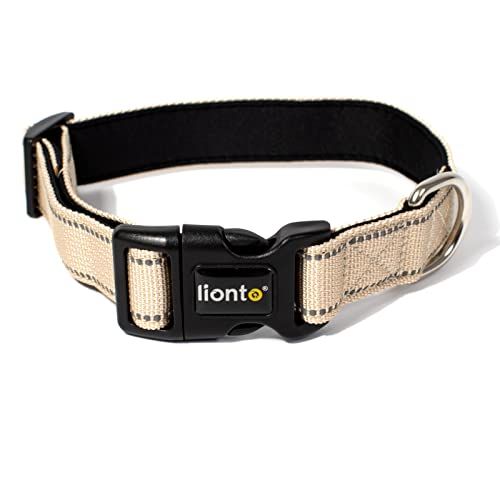 lionto hondenhalsband - gevoerde halsband nylon reflecterend waterdicht verstelbaar - Maat M - beige