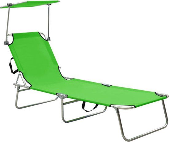 vidaXL Ligbed inklapbaar met luifel aluminium groen