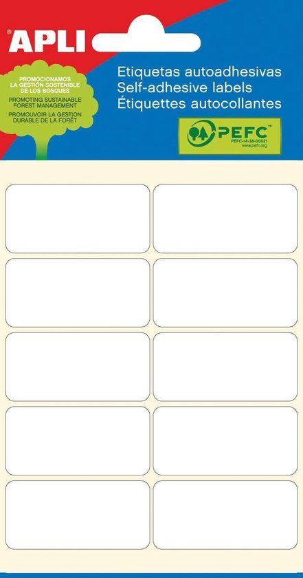 Apli witte etiketten ft 19 x 40 mm (b x h), 60 stuks, 10 per blad (2676)