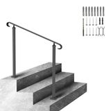 VEVOR Smeedijzeren leuning, geschikt voor 2 of 3 stappen outdoor trapleuning, verstelbare veranda handrail, zwarte trapleuningen voor betonnen treden of houten trap met installatieset, Zwart