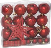 Gerimport Boules de Noël, ornements et étoile - 29 pièces - rouge - plastique - pour petit arbre