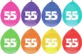 Haza Leeftijd verjaardag thema ballonnen - 55 jaar - 8x stuks - 29 cm - multi kleuren