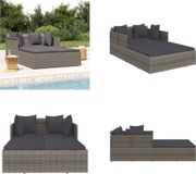 vidaXL Ligbed met kussens 182x118x63 cm poly rattan grijs