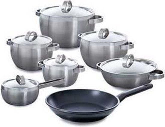 BK Apple Pannenset 7-delig - RVS - Inductie - Ovenbestendig - Vaatwasserbestendig - Zilver