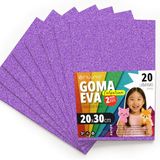 OFITURIA Eva-rubber met glitter voor creatief handwerk, glanzende schuimplaten voor doe-het-zelvers, schoolprojecten, decoratieve kunst, scrapbooking, 20 x 30 cm (paars, 20 stuks)