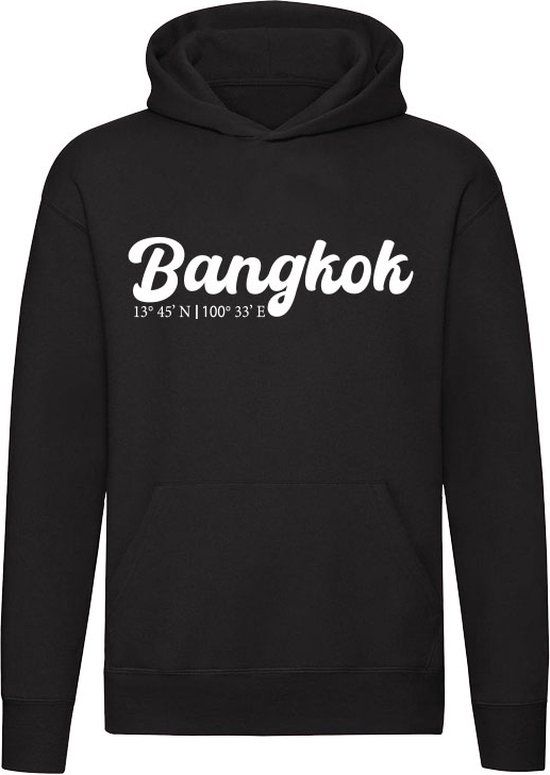 Bangkok Coördinaten Hoodie Zwart Unisex Katoen Maat M
