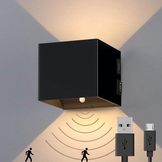 Luminize Oplaadbare lamp met bewegingssensor - wandlamp - trapverlichting - zwart