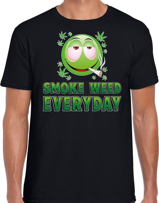 Bellatio Decorations Funny emoticon t-shirt smoke weed everyday zwart voor heren XL