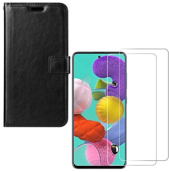 ZT Accessoires Hoesje Samsung Galaxy A71 - Portemonnee - Zwart - Incl. 2x Screenprotector
