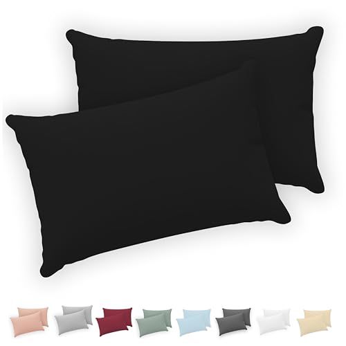 Twinzen® Kussensloop 40x70 (Set van 2) - 100% Katoen Jersey 150 GSM - Zwart