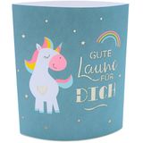 Poëzielicht, nachtlampje, sfeerlicht, decoratief licht in donkergroen, met timer, werkt op batterijen, motief: eenhoorn, goed humeur voor jou, 13 x 5 x 16 cm (l x b x h).