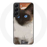 Maniacase Etui voor Samsung Galaxy S21 FE Siamese kat zwart wit blauwe ogen