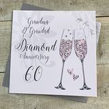 White Cotton Cards Oma & Grandad Diamond Anniversary 60 inch Handgemaakte 60-jarig jubileumkaart Champagne Fluiten, Wit/Crème, Wit/Crème, 16cm x 16cm