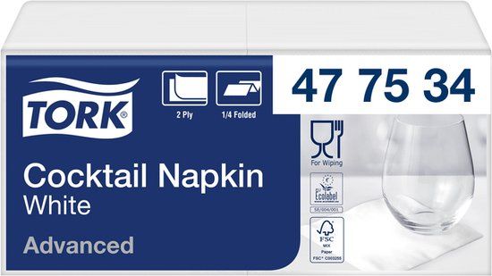 Tork Cocktailservetten 1/4-vouw 2-laags 200st wit 477534