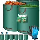 Kesser Sac de jardin Sac à feuilles Set incluant gants - Autoportant 4 poignées Stable Robuste & Pliable - Sacs à feuilles Tonte Sacs de jardin pour déchets de jardin Déchets verts - 6x 272 Litres, Vert