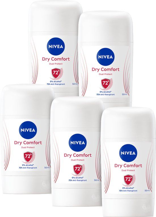 NIVEA Dry Comfort Deodorant Stick - 5 x 50ml - Women's Antiperspirant - Alcohol-Free