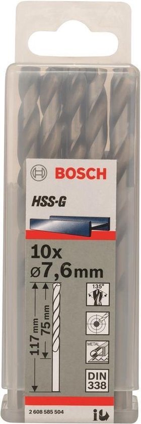 Bosch - Metaalboren HSS-G, Standard 7,6 x 75 x 117 mm