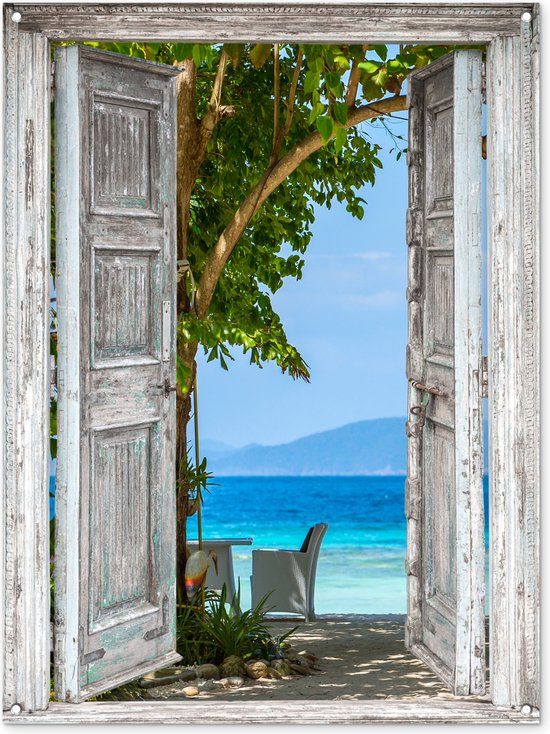 GreatGardenPosters Tuinposter - Doorkijk Strand Zee Tropisch - 90x120 cm