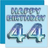 Verjaardagskaart 44e verjaardagskaart voor mannen - blauwe glitter feestballon - gelukkige verjaardagskaarten voor 44 jaar oude man vriend vader broer oom neef, 145 mm x 145 mm vierenveertig vierenveertigste