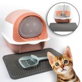 Merkloos Kattenbak Roze Gesloten Kattentoilet met Deksel, Mat en Schep