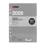 Miquelrius Navulverpakking voor agenda 2026, 16 maanden, weekoverzicht, verticaal, formaat A5 (155 x 213 mm), verwisselbare weekplanner met 6 ringen, Spaans EN-PT