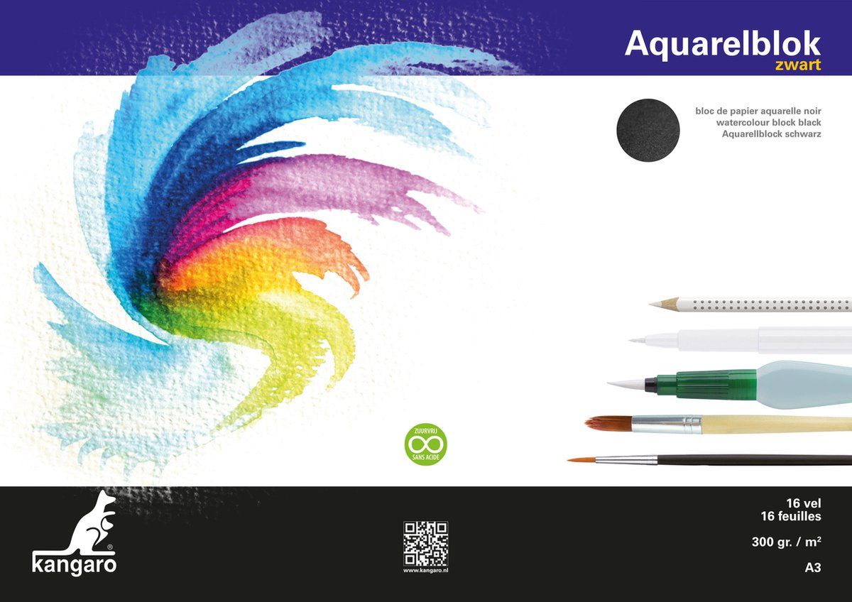 Kangaro Blok aquarelpapier A3 300 gram 16 vel zwart