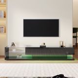 MODFU TV-meubel 170x36x38 cm van spaanplaat, hoogglans zwart, met LED-verlichting en laden, modern ontwerp