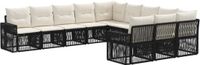 vidaXL Tuinbank - Set - 11-zits - Zwart en Crèmewit - Polyrattan