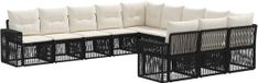 vidaXL Tuinbank - Set - 11-zits - Zwart en Crèmewit - Polyrattan