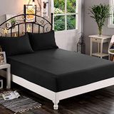 Elegant Comfort 1500 Premium hotelkwaliteit hoeslaken van de zachtste kwaliteit microvezel, diepe zak tot 40,6 cm, kreukbestendig en de kleur vervaagt niet, smal tweepersoons (twijfelaar), zwart